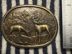 Indiana Metal Craft Oval Western Deer Mountain Scene Belt Buckle Bronze E-357