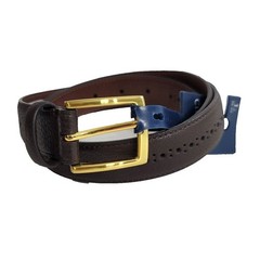 Club Room Belt Mens Large 38-40 Brown Faux Leather Brogue Casual Gold Buckle NEW