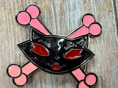 Vixen Sassy Cat Kitty Crossbones Cartoon Black Pink Red Enamel Belt Buckle