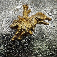 Vintage Silver Tone Plated Belt Buckle Bull Riding Western Cowboy