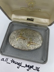 Hand Engraved BHJ CO. Sterling and 10k multi color gold Belt buckle Used