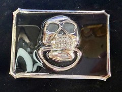 Door knocker Skull Head with Clear Rhinestone Teeth Gothic Punk Lg Belt Buckle