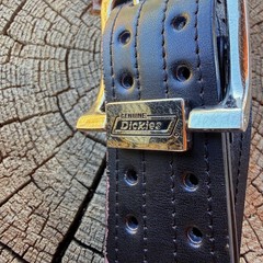 Y2K Dickies Genuine Leather Black Perforated Belt Size 40 Silver Buckle