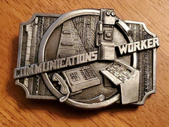 1990 Communications Worker Belt Buckle Occupational Lineman Siskiyou Pewter