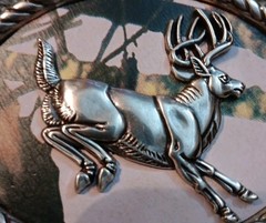 Nocona Belt Buckle Camo Deer Rope Edge Silver Tone Oval Leaping White Tail