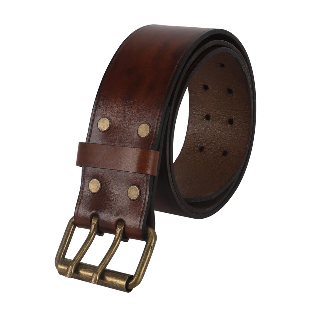 TOURBON Leather Belt 27-40 inch for Men with Double Prong 40-inch Long, Brown