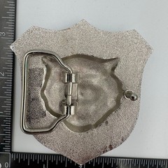 Tiger Head Shield Belt Buckle Silver Tone Black Enamel 3D Relief Mens