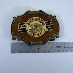 RainTree Grand Ole Opry Metal Brushed Suede Western Belt Buckle 3.75 Inch 1970’s