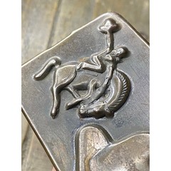 VINTAGE 3 1/2&Prime; WIDE WESTERN COWBOY HORSE HAT SIX SHOOTER METAL BELT BUCKLE