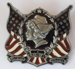 USA LIBERTY JUSTICE FLAT LADY 3-D MULTI-COLOR AMERICA AMERICAN BELT BUCKLE
