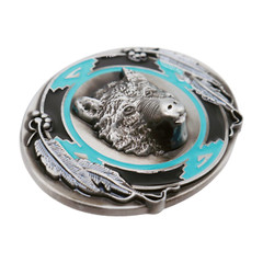 NEW Men Western Fashion Belt Buckle Silver Metal Bear Hunter Feather Black Blue