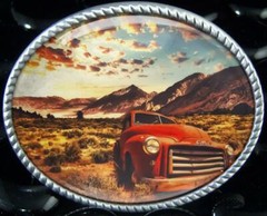 Vintage Truck Belt Buckle – Classic American Silver Handmade Buckle – 627