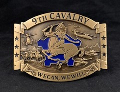 🌟 US Army 9th Cavalry Brass Belt Buckle, We Can We Will Unit Crest DUI Insignia