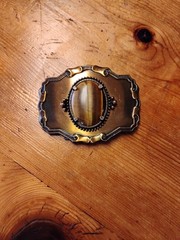 Vintage Western Tiger&rsquo;s Eye Stone Belt Buckle Gold Tone Ornate Cabochon