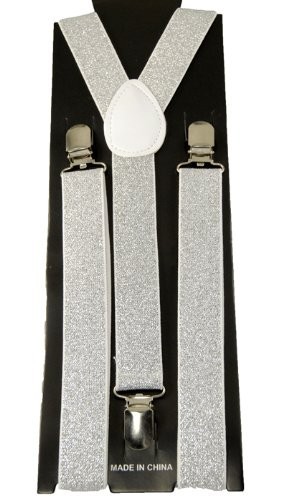 SILVER GLITTER SUSPENDERS BRACES Adjustable wedding Adult Size
