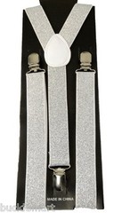 SILVER GLITTER SUSPENDERS BRACES Adjustable wedding Adult Size