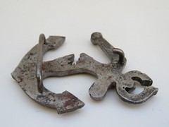 belt buckle vintage metal Anchor cracked sculpture signed T.O.S. TOS Handmade
