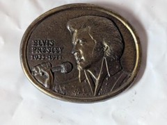 vintage 1970s belt buckle ELVIS solid brass WESTERN cowboy