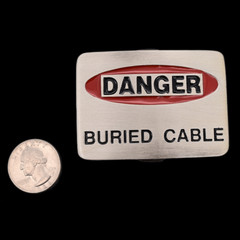 Danger Buried Cable Sign Dick Joke Belt Buckle
