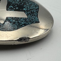Vintage Masonic Belt Buckle Turquoise Chip Inlay Compass Silver Tone