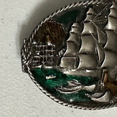 Bergamot Brass Works 1983 3D Sailing Clipper Ship Belt Buckle Enamel VTG Rudyard