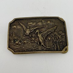 Vintage Flying Landing Ducks Belt Buckle Solid Brass BTS USA Hunting Fashion
