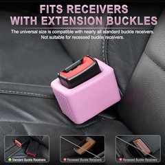 2PCS Seat Belt Buckle Holder, Universal Silicone Rear Seat Belt Booster & Pink