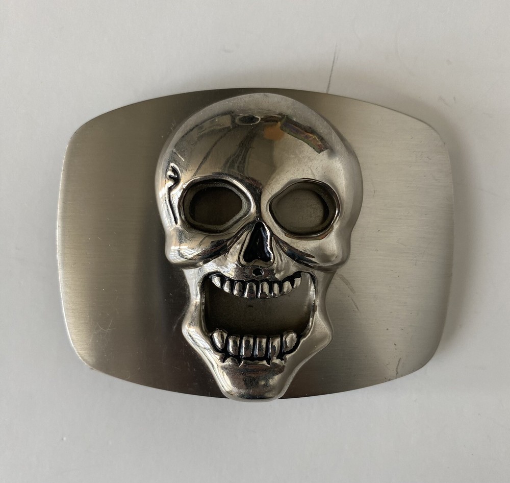 Screaming Skull Skeleton Head Metal Belt Buckle Scary Jolly Roger Biker Goth