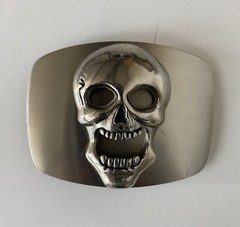 Screaming Skull Skeleton Head Metal Belt Buckle Scary Jolly Roger Biker Goth