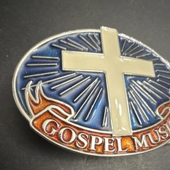 Gospel Music Cross Blue Orange Metal Belt Buckle 2451