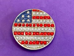 United States Of American Usa Flag Colors On Round Rhinestone Belt Buckle
