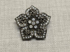 vintage FLORAL belt buckle BRASS engraved RHINESTONE studded WESTERN star