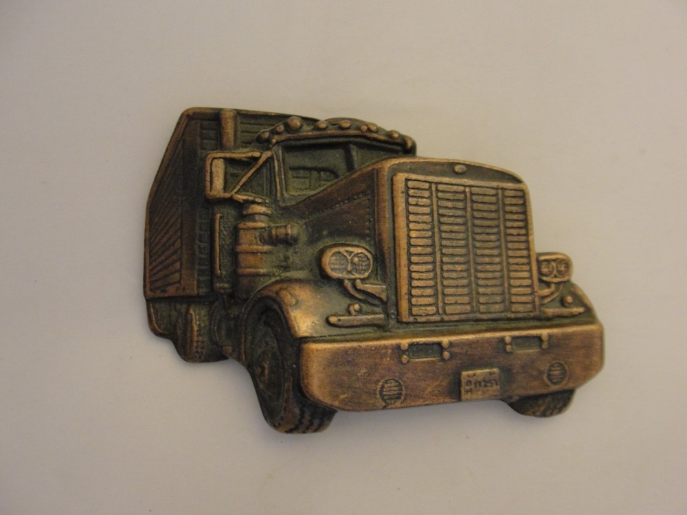 Vintage Semi Truck Brass Belt Buckle