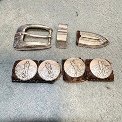 Onyx by Brighton Vintage 1998 Golf Belt Buckle Set Keeper Tip 4 Conchos Silver