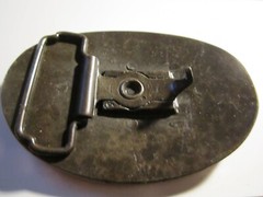 VINTAGE TUG VALLEY THEME BELT BUCKLE LEATHER AND BRASS BBA-7