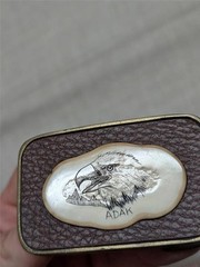 vintage EAGLE hand-etched ANTLER elk deer WESTERN belt buckle ALASKA adak inuit