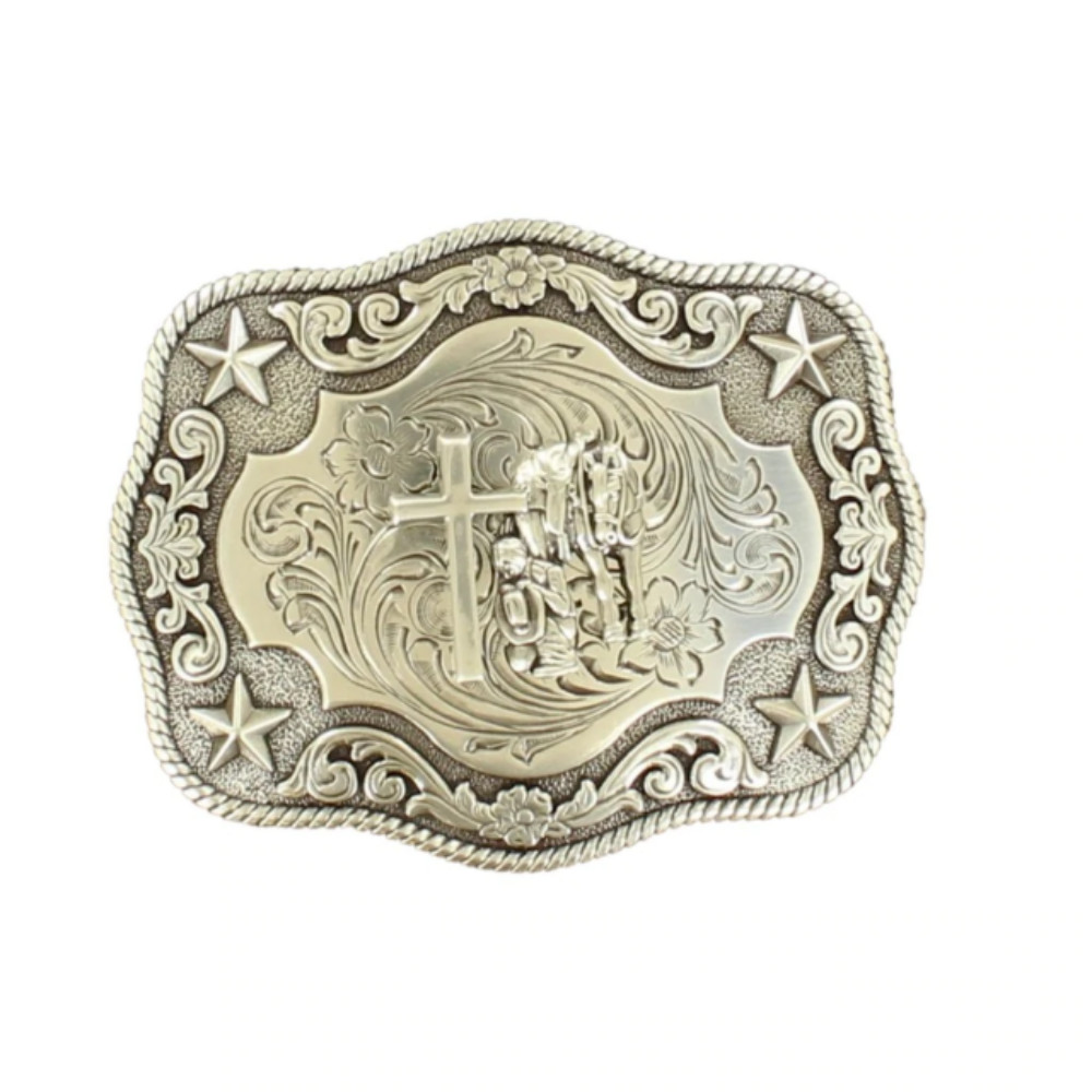 Nocona Silver Praying Cowboy Rectangle Buckle