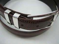 Sterling silver 925 three piece buckle set and Genuine Lizard 30 mm belt U.S.A..