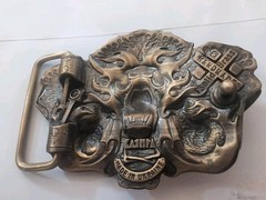 Biker belt buckle BURNING LION, Handmade biker animal lion style