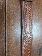 Belt C+ J Inc Pewter Buckle With Deer In Woods Belt Brown Tooled Leather 46