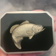Vintage Bill Callahan Signed Bass Buckle Belt Wildlife in Pewter.