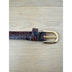 HALSTON brown leather belt with solid brass gold tone buckle