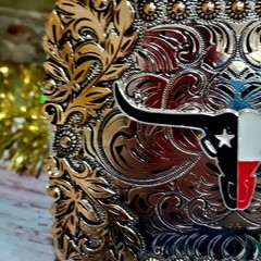 Longhorn belt buckle Western Rodeo Silver & Rose Texas-style
