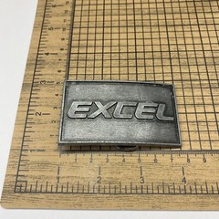 Excel Belt Buckle Metal Pewter tone Raised Lettering Made in USA Vintage