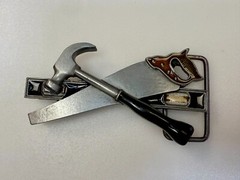 Tools Hammer Saw Meter Stick Carpenters Contractor&rsquo;s Figural Cutout Belt Buckle