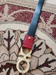 Authentic Ferragamo Red and Black Revversible Belt with Gold Buckle