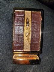 VINTAGE Crocodile Alligator Head Black & Gold Metal Replacement Belt Buckle