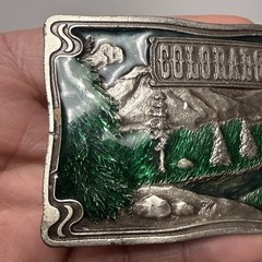 VTG 1976  » COLORADO  » BERGAMOT Brass Works Enamel DIX Leather BELT BUCKLE – NICE