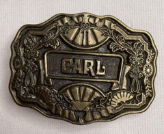 Vintage 1970s Belt Buckle Marked Carl by Oden Western Style Scalloped Edge Brass