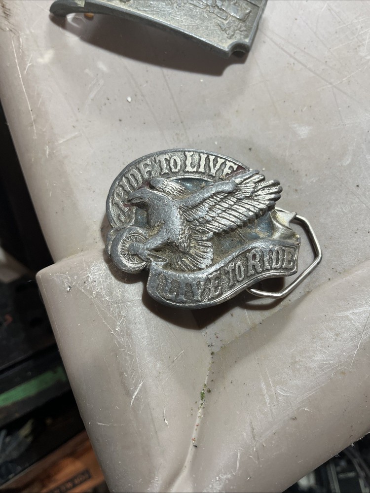 Eagle Biker Belt Buckle, Silver Metal, Post and Loop Attachment, 1982